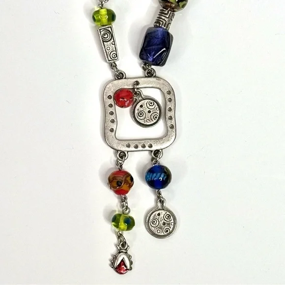 CHICO’S 21 Inch Long Multicolor Stones Beads Burnished Silver Necklace - Picture 3 of 9
